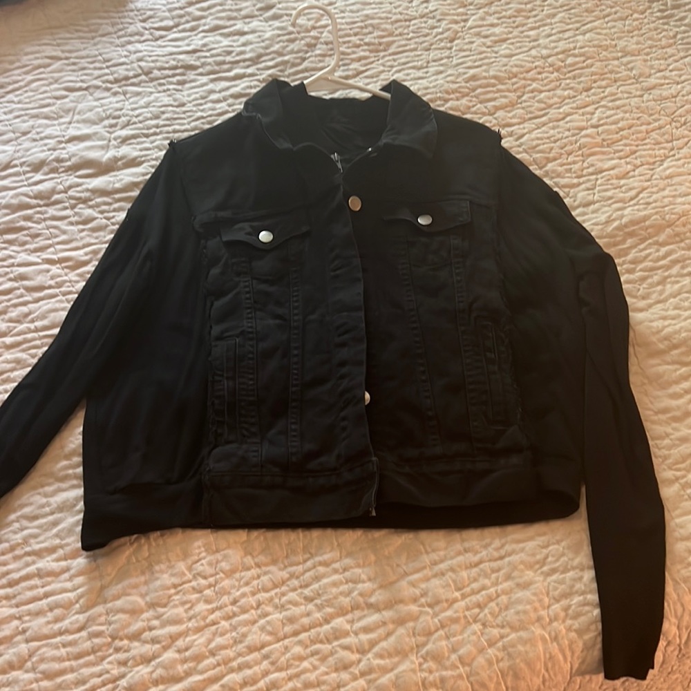 Multilayered black denim/cotton jacket
